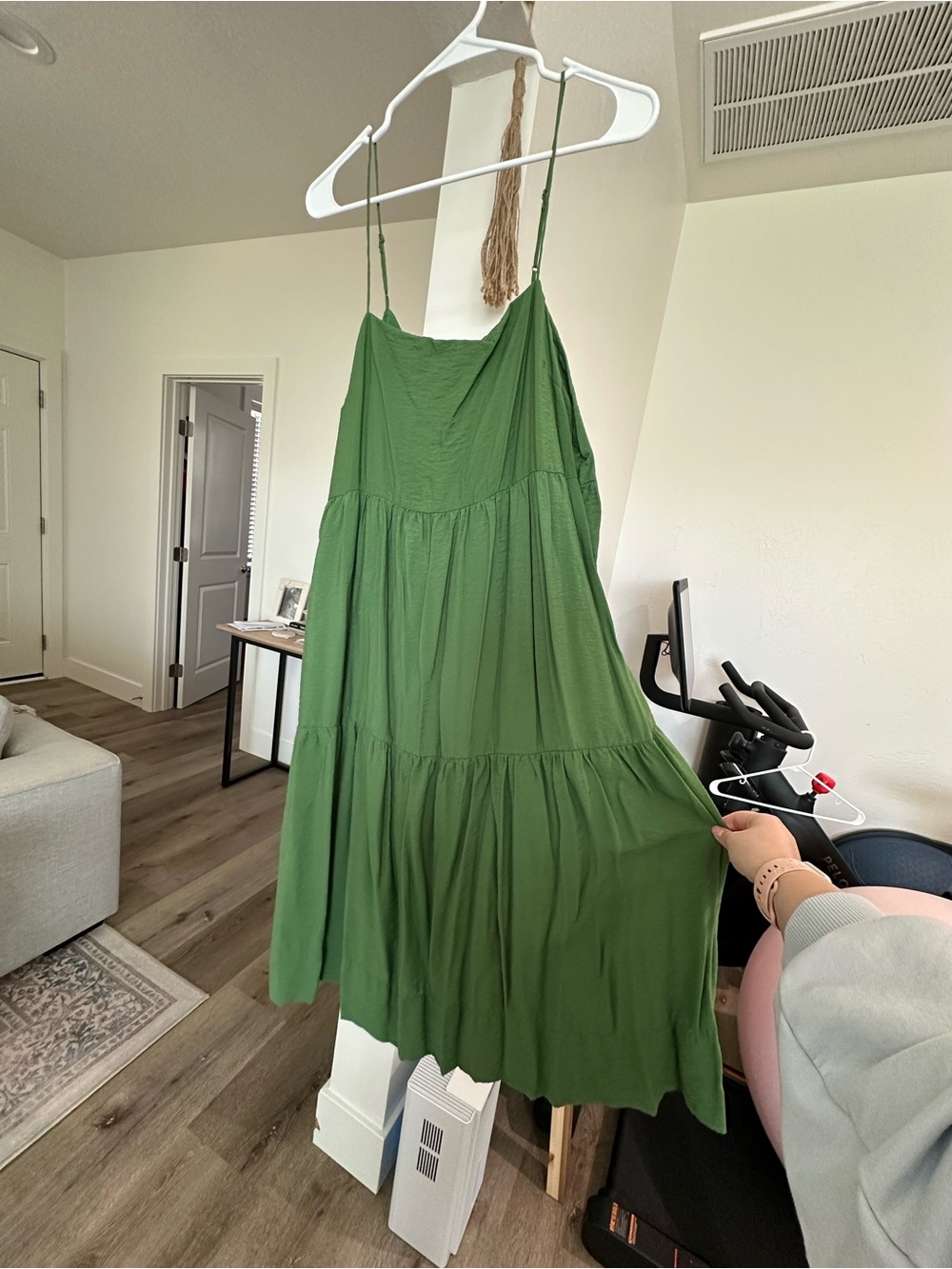 Abercrombie & Fitch Olive Green Tiered Midi Dress